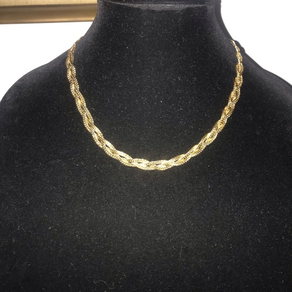 Sparkling Plaited Flat Gold Chains Necklace - Picture 2 of 10